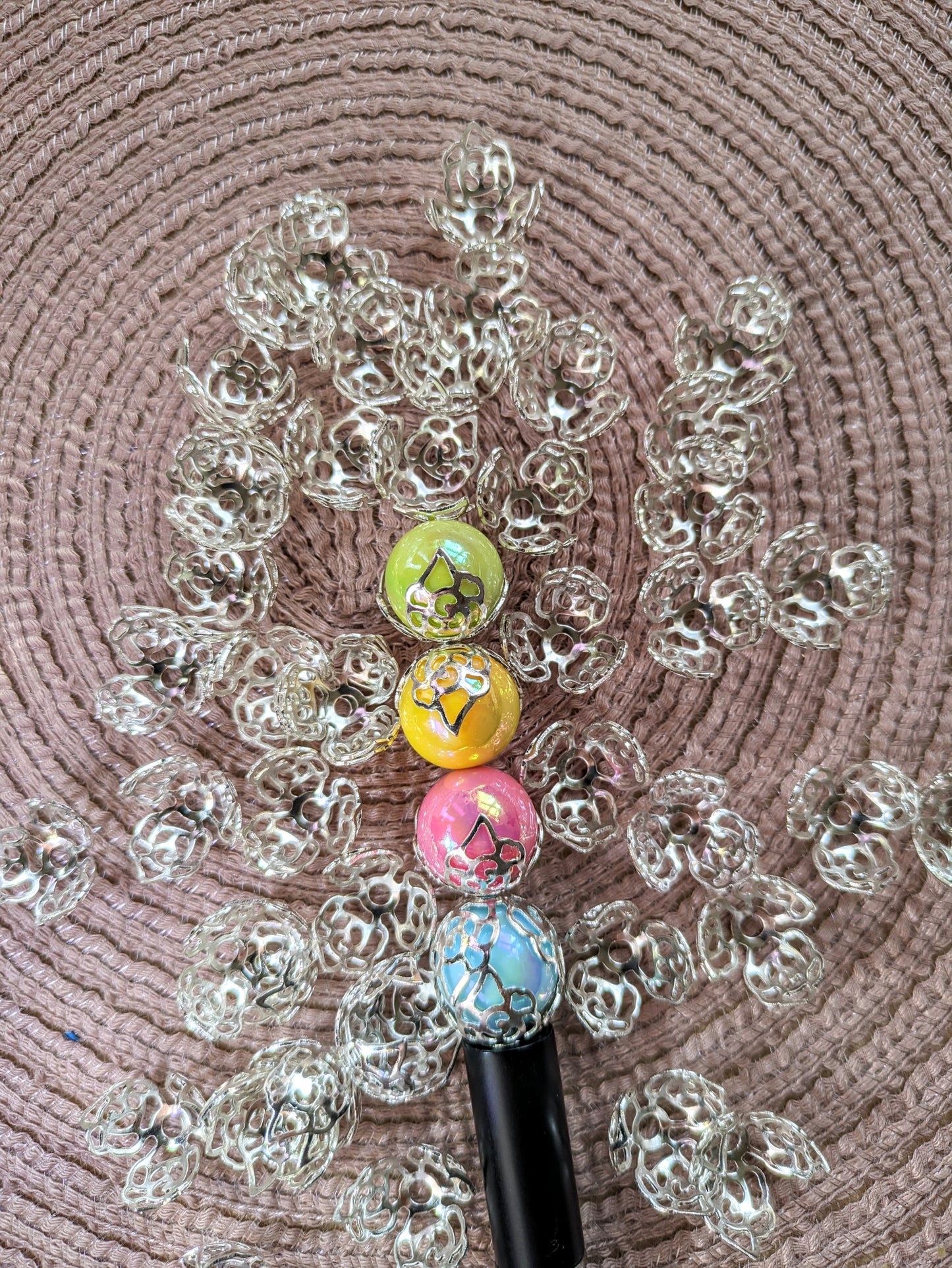 S83/KK36 Blumenverzierung Rose für 16mm Perlen silber