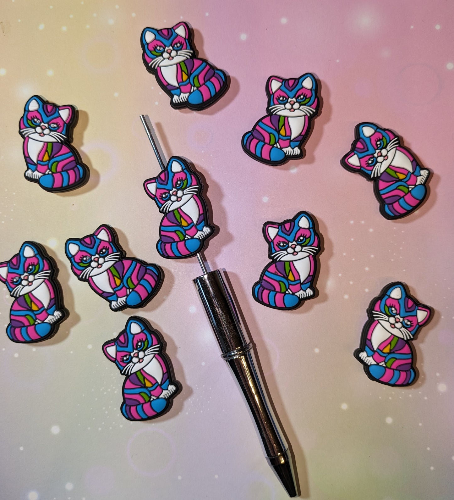 S48 Silikonperle / Focal Katze bunt Miau Mouw Mietzekatze :)