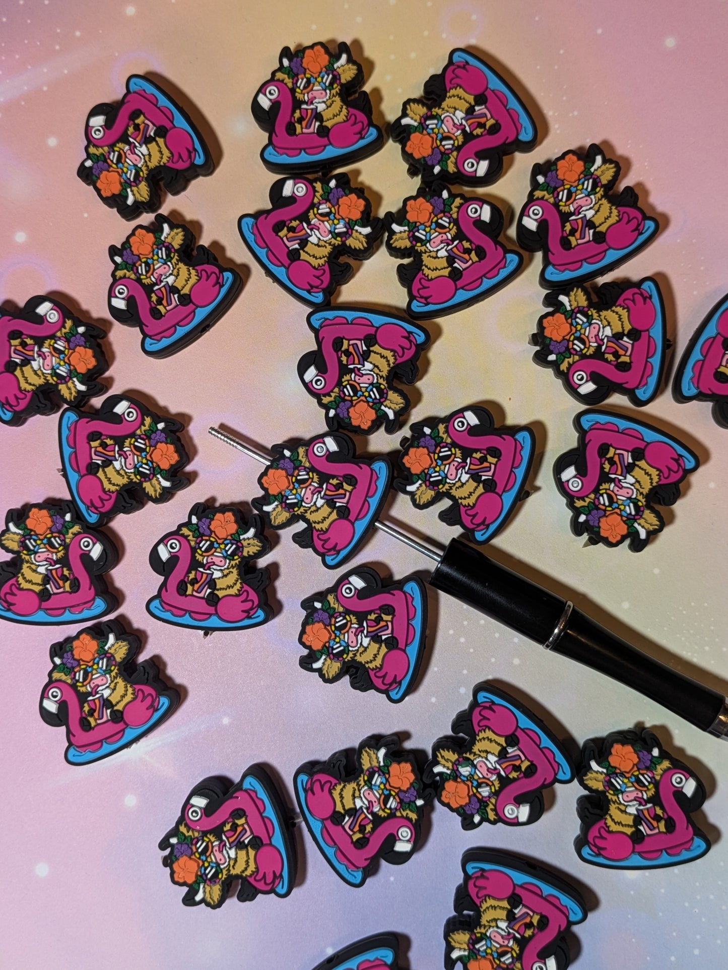 S75 Silikonperle / Focals Kuh auf Flamingoboot