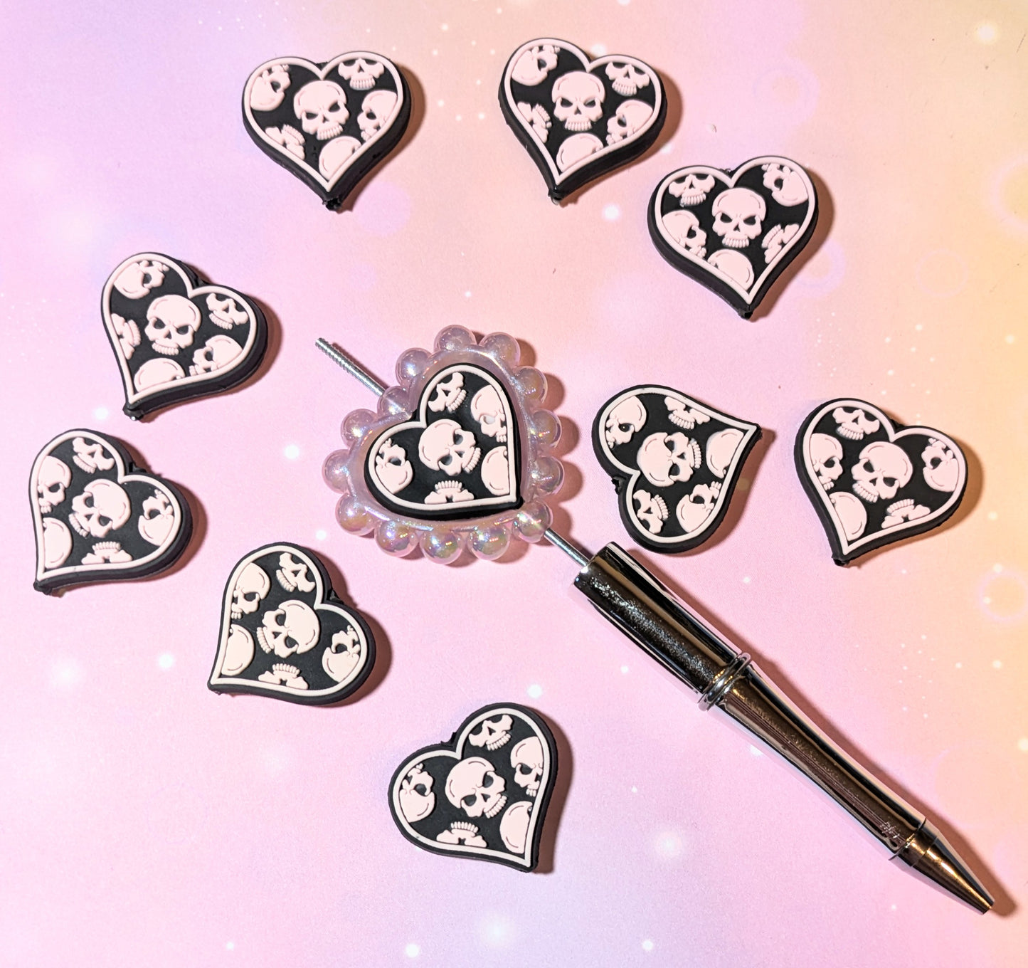 Focal Silikonperle Herzen mit totenköpfen Totenkopf