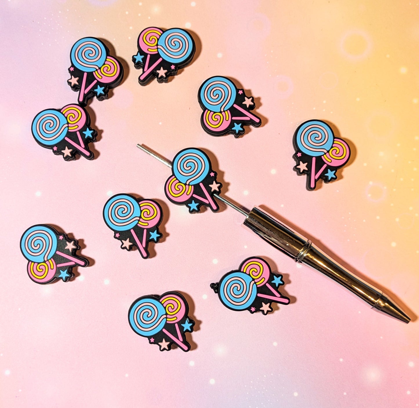 Focal Silikonperle Lutscher Lollys blau pink rosa gelb