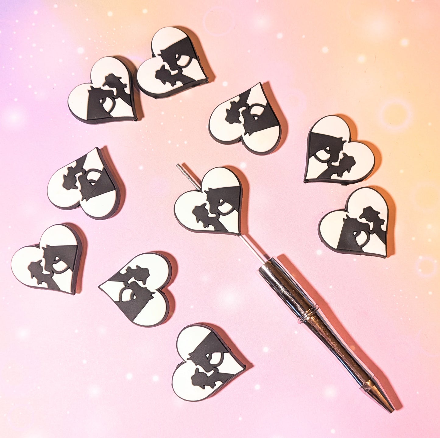 Focal Silikonperle Herz Pferd und Reiter Silouette schwarz weiß