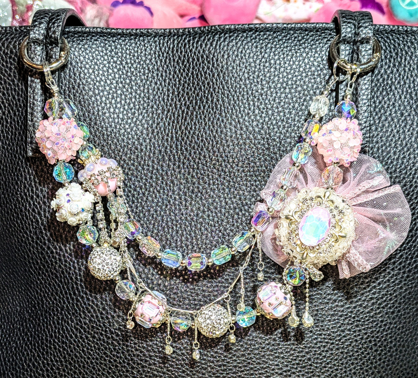 Funkelnder aufwendiger Taschenbaumler #2 rosa silber klar Glasperlen