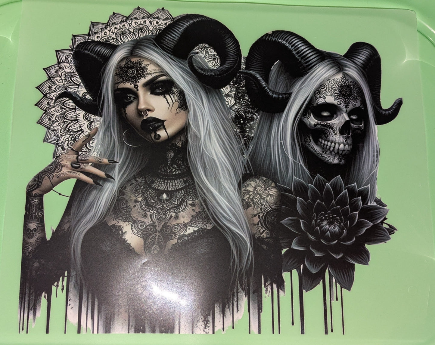 Bügelbild Gr. L Gothic Lady mit Skull Totenkopf