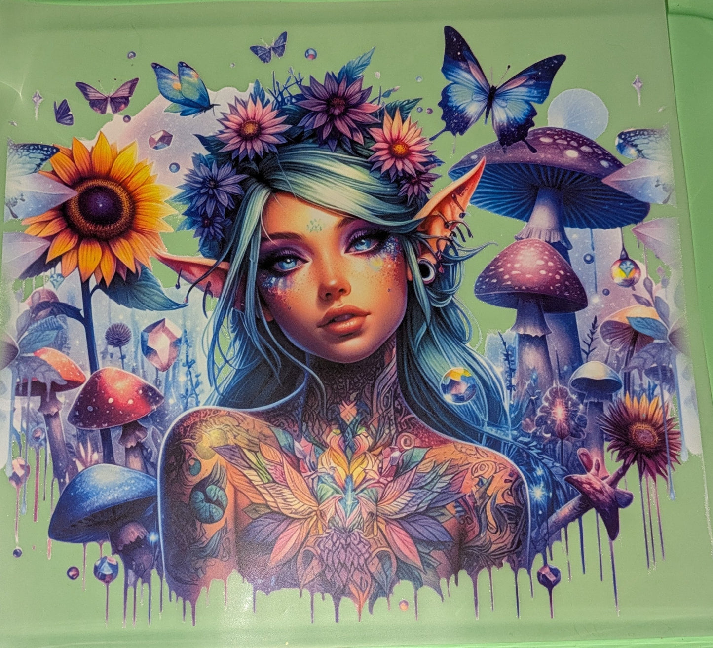 Bügelbild Gr. L Elfe Pilze