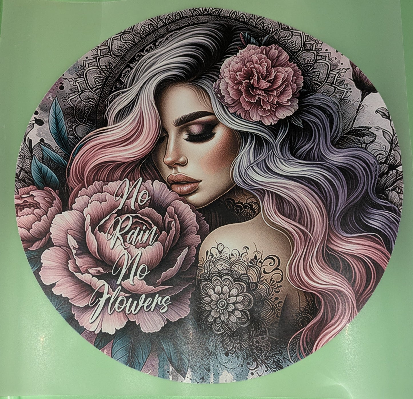 Bügelbild Gr. L " No Rain no Flowers" GBB00037