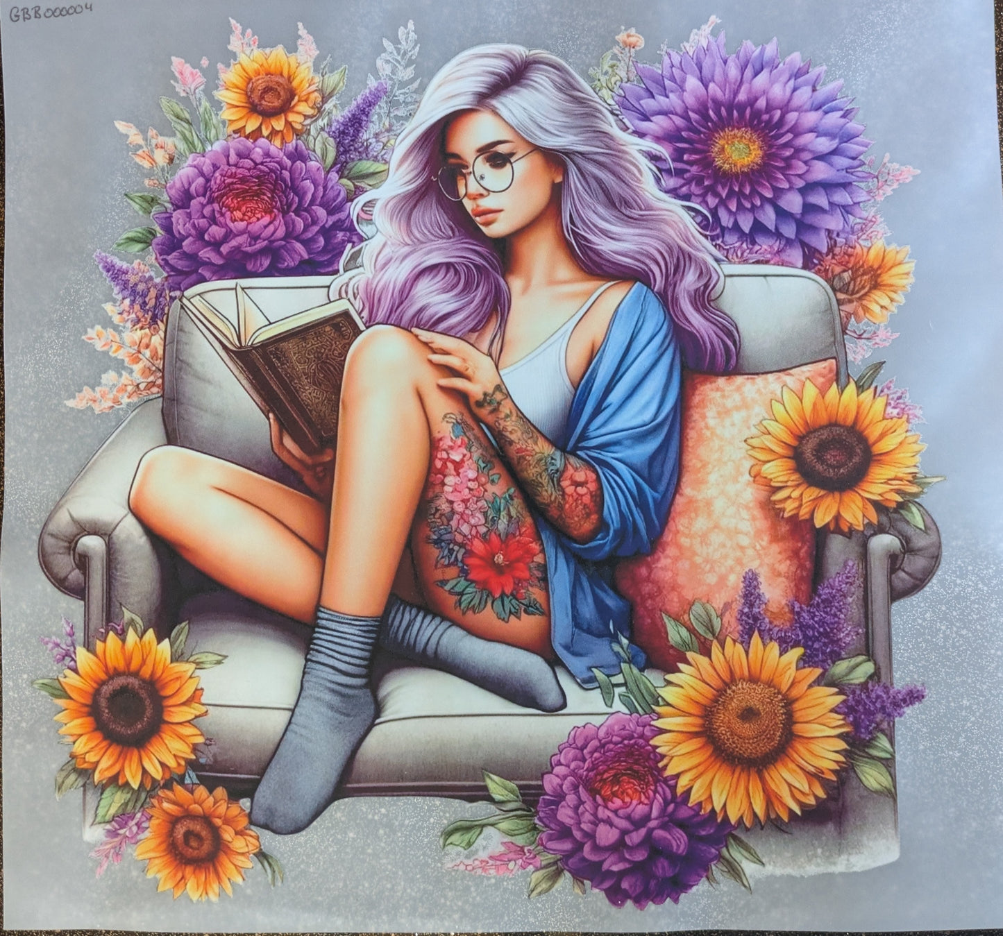 Bügelbild Gr. L " Frau Lesend " GBB000004