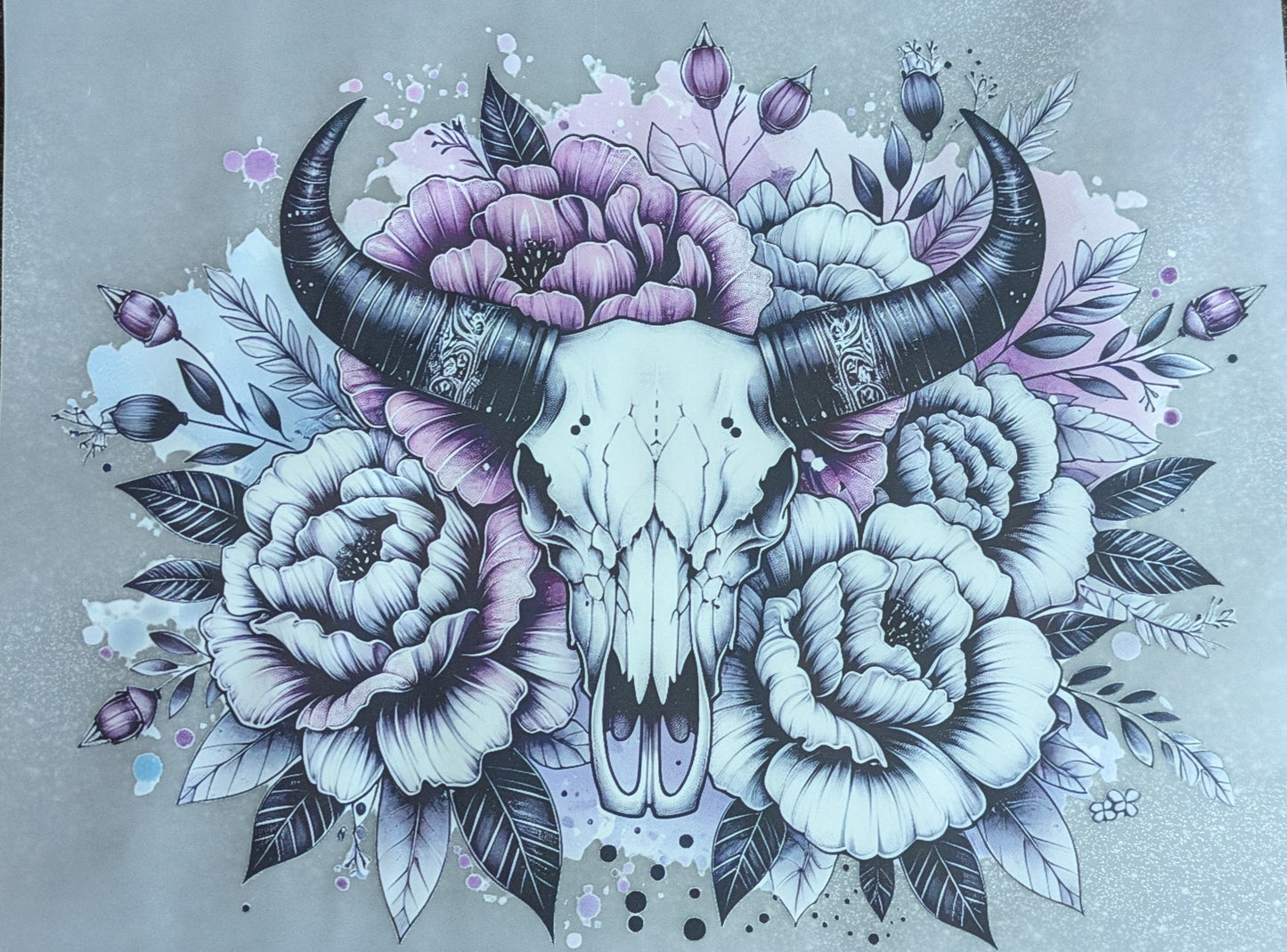 Bügelbild Gr. L " Kugschädel mit Blumen " GBB000007