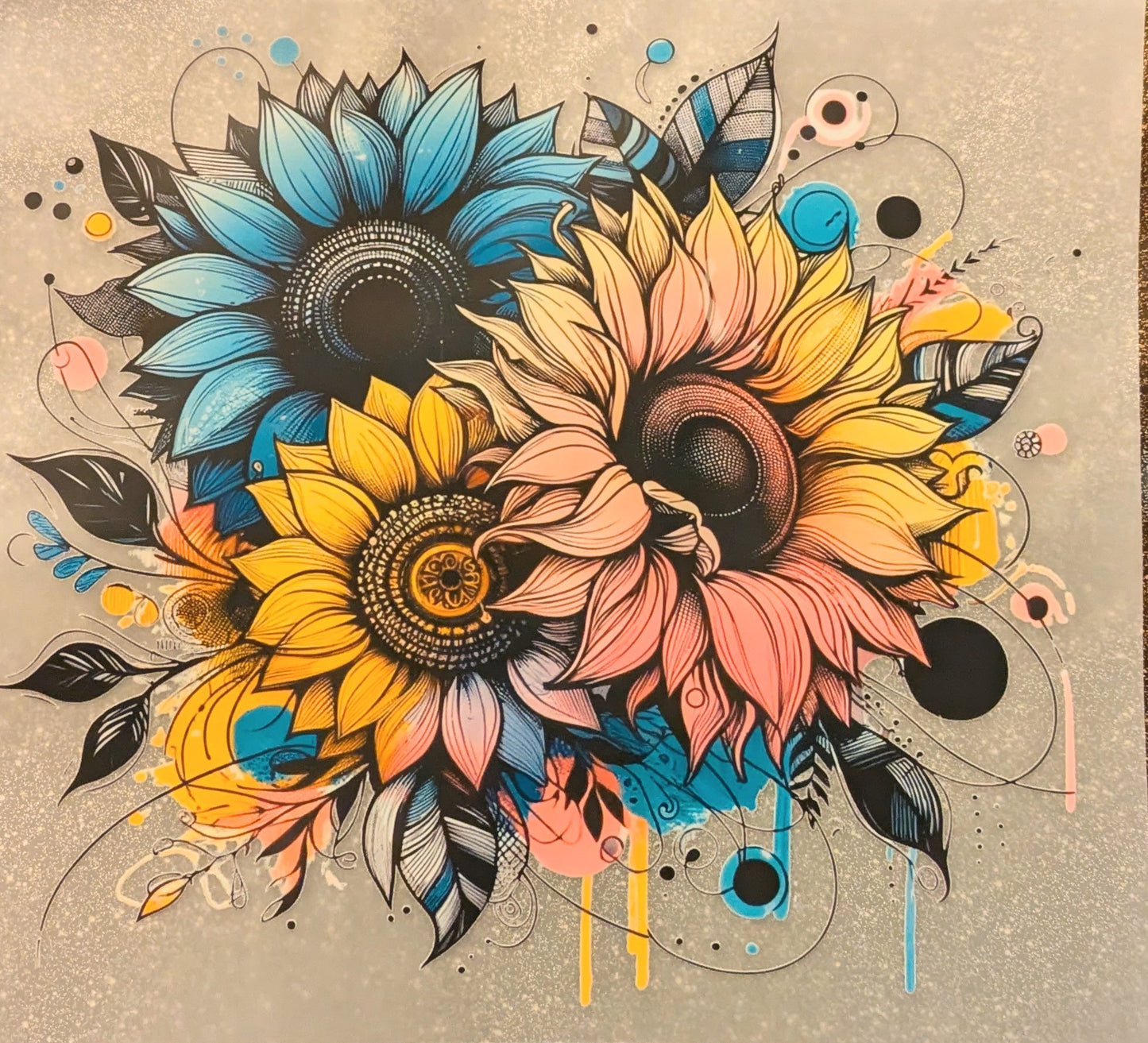 Bügelbild Gr.L " Sonnenblumen bunt " GBB000045