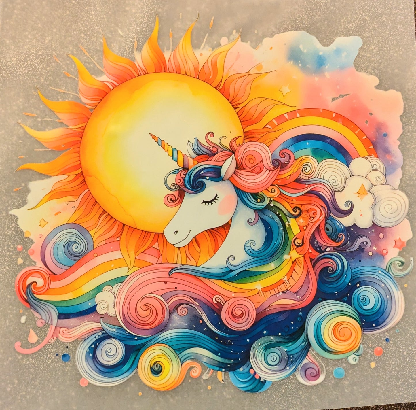 Bügelbild Gr.L " Einhorn mit Sonne und Kringel " GBB000062