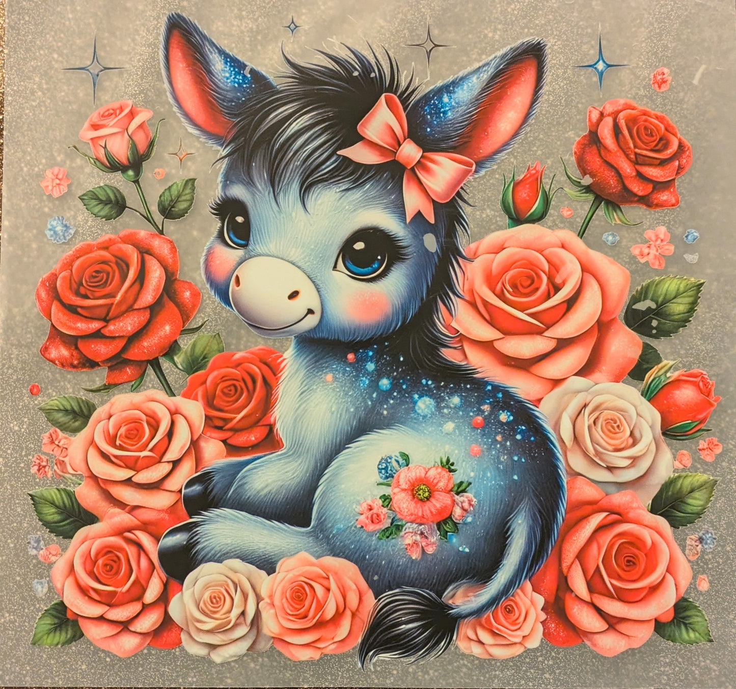 Bügelbild Gr.L " Esel mit Rosen " GBB000064