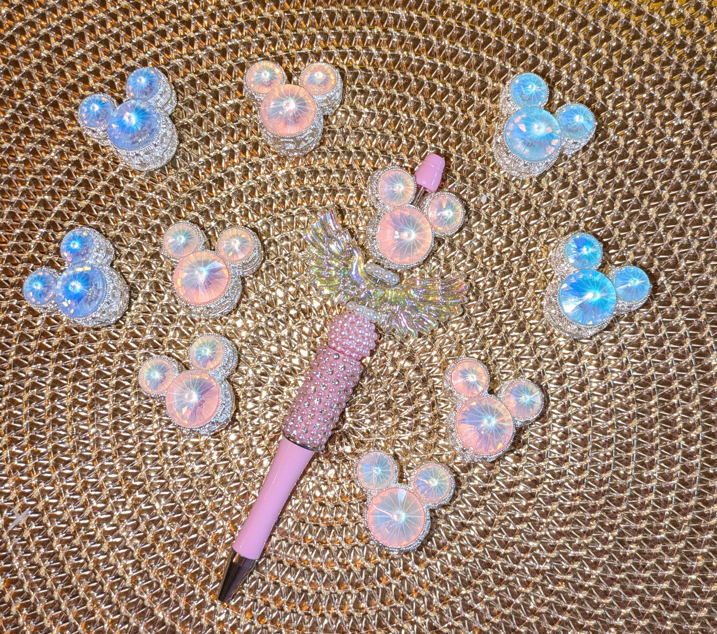 Metallperle Mauskopf mit Facettierten Glasteinen in verschiedenen Farben