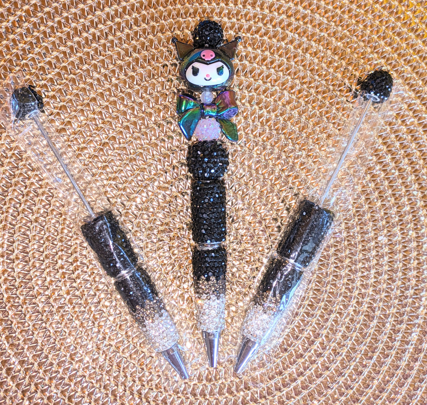 Handgestaltete Strasskugelschreiber Ombre Farbverlauf schwarz anthrazit silber