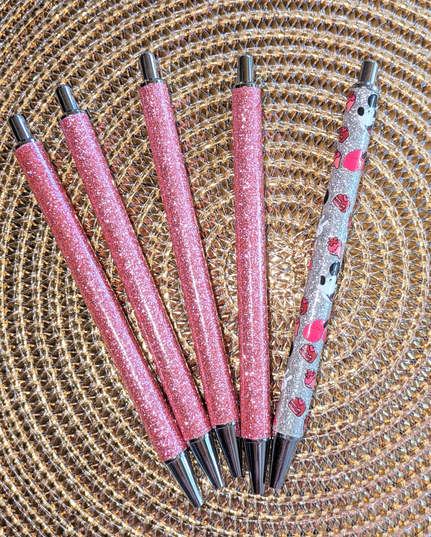 Beklebbarer Glitzerkugelschreiber Glitzer Kugelschreiber rosa Glitzer