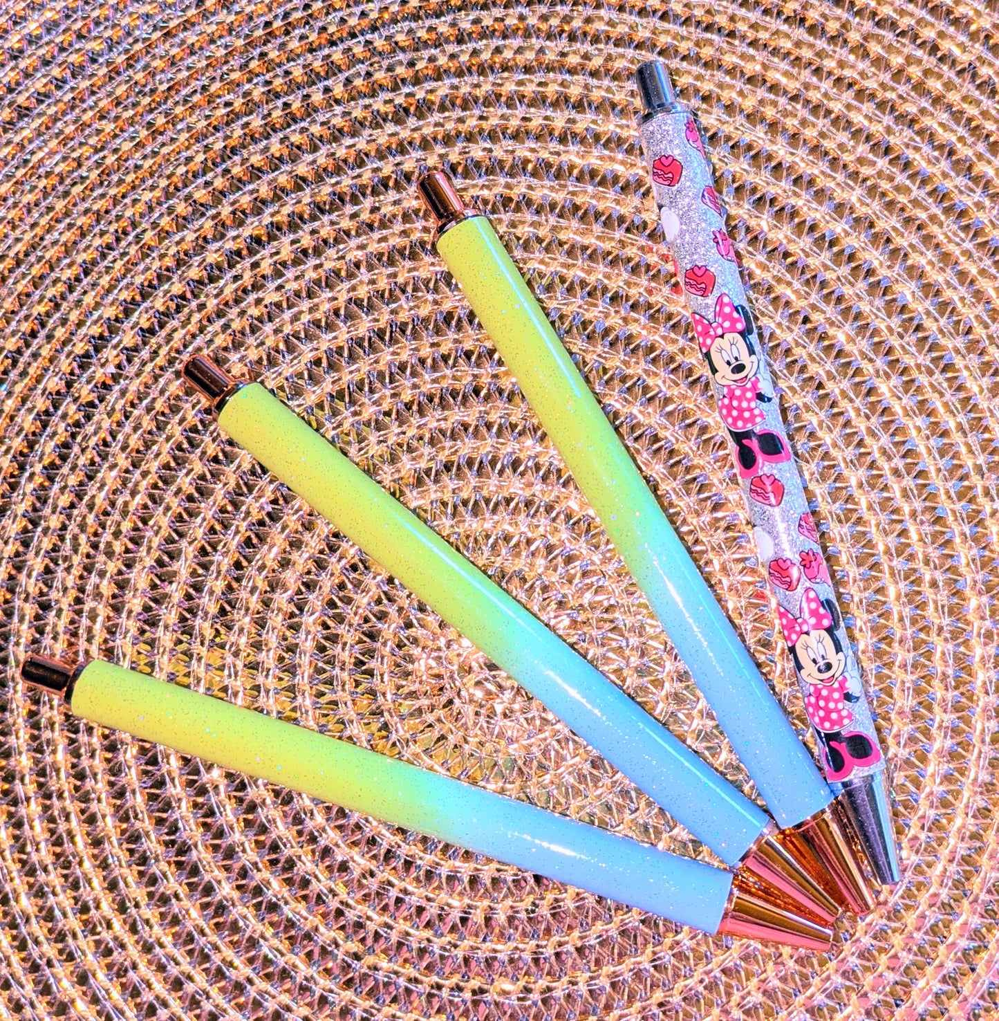 Beklebbarer Glitzerkugelschreiber Glitzer Kugelschreiber hellgrün hellblau ombre