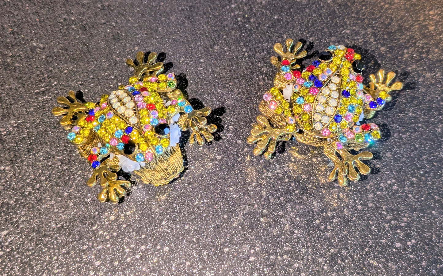 Große Metallperle Frosch Gold bunt beidseitg mit Strass besetzt