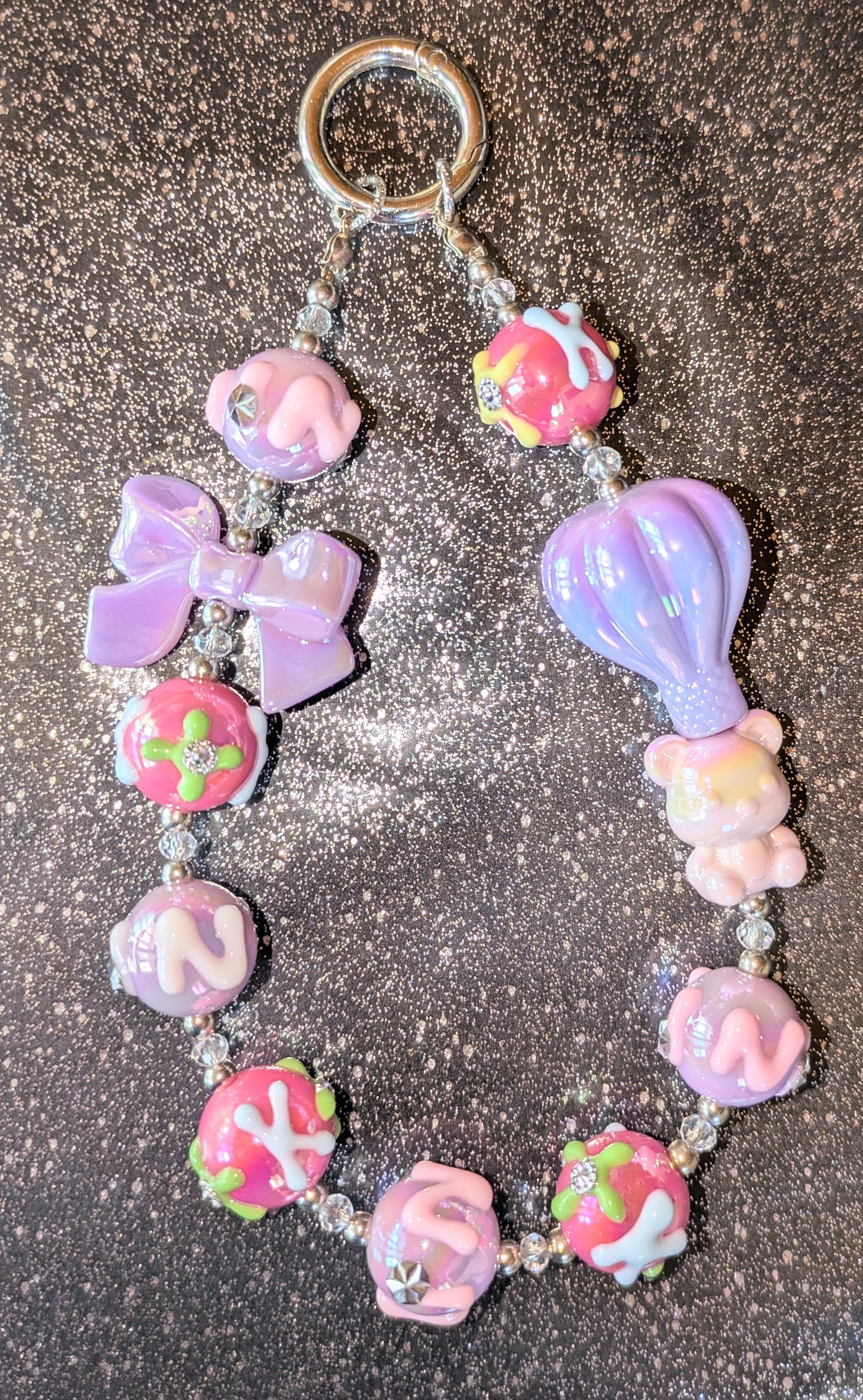 Handykette Schlüsselanhänger mit Handbemalten Perlen 05