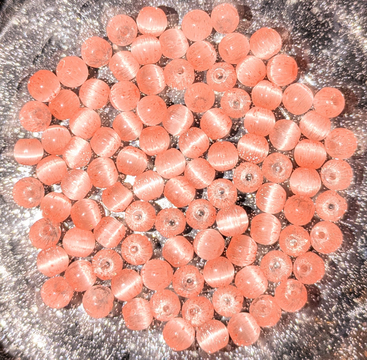 6 mm Glasperlen Pfirsich mit Katzenaugen Effekt