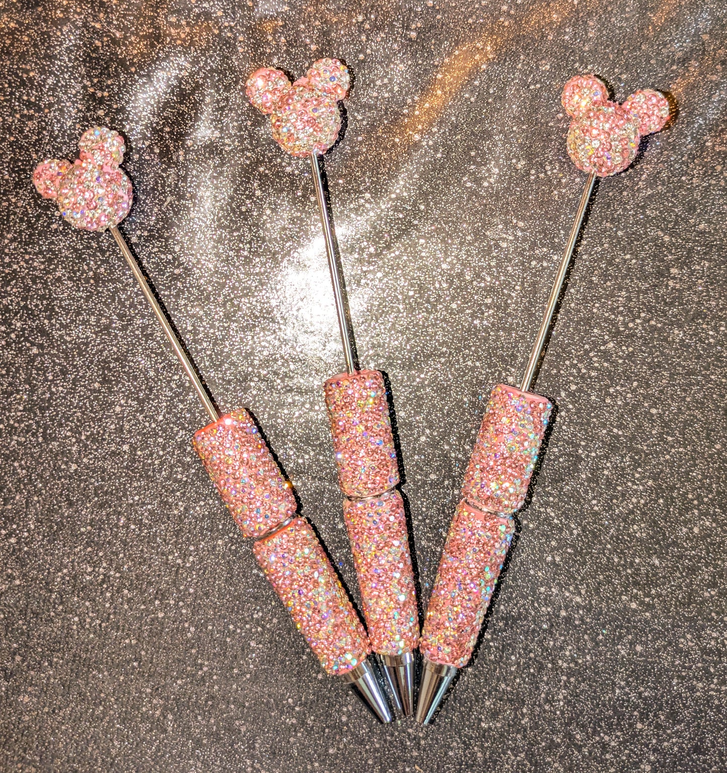 Strasskugelschreiber mit Mauskopf Rosa silber