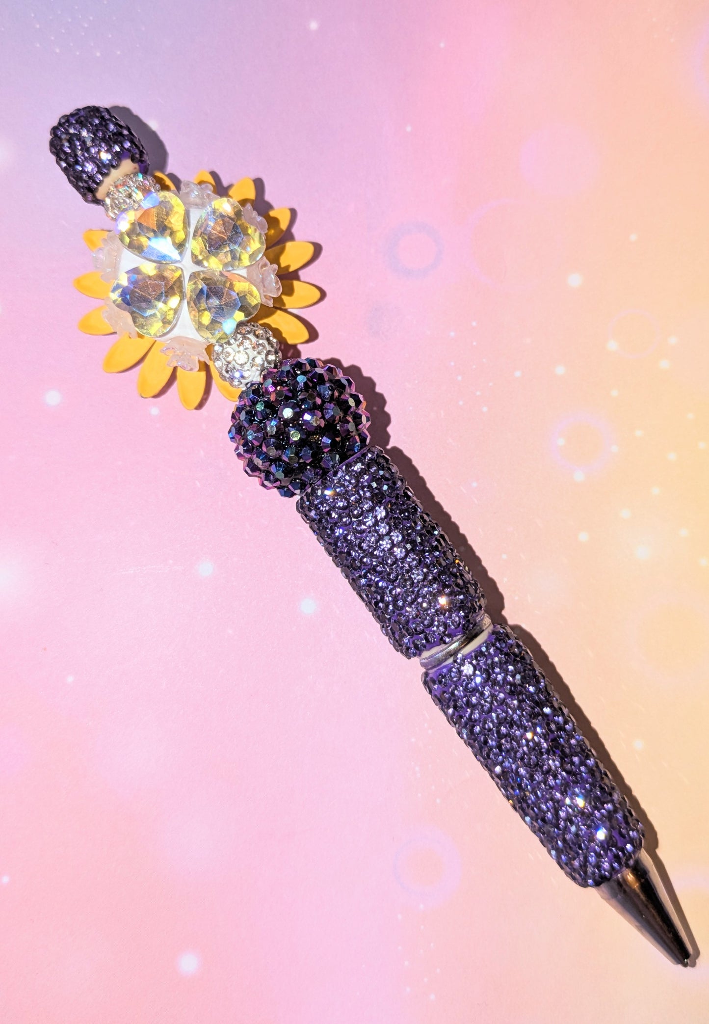 Blümchen und Bienchen Kugelschreiber Lila Gelb Strass viel Glitzer #7