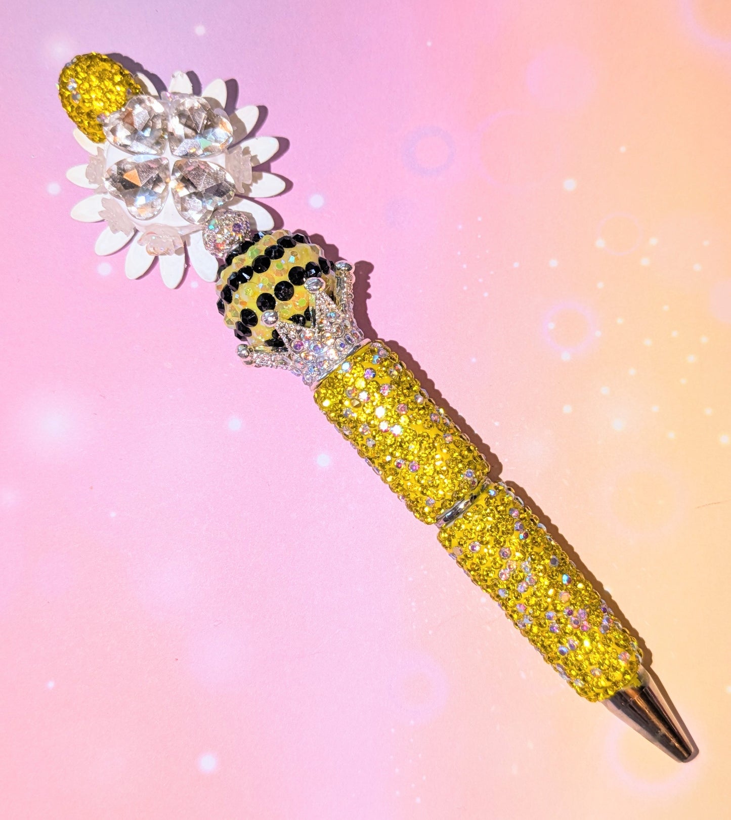 Blümchen und Bienchen Kugelschreiber gelb schwarz Strass viel Glitzer #9