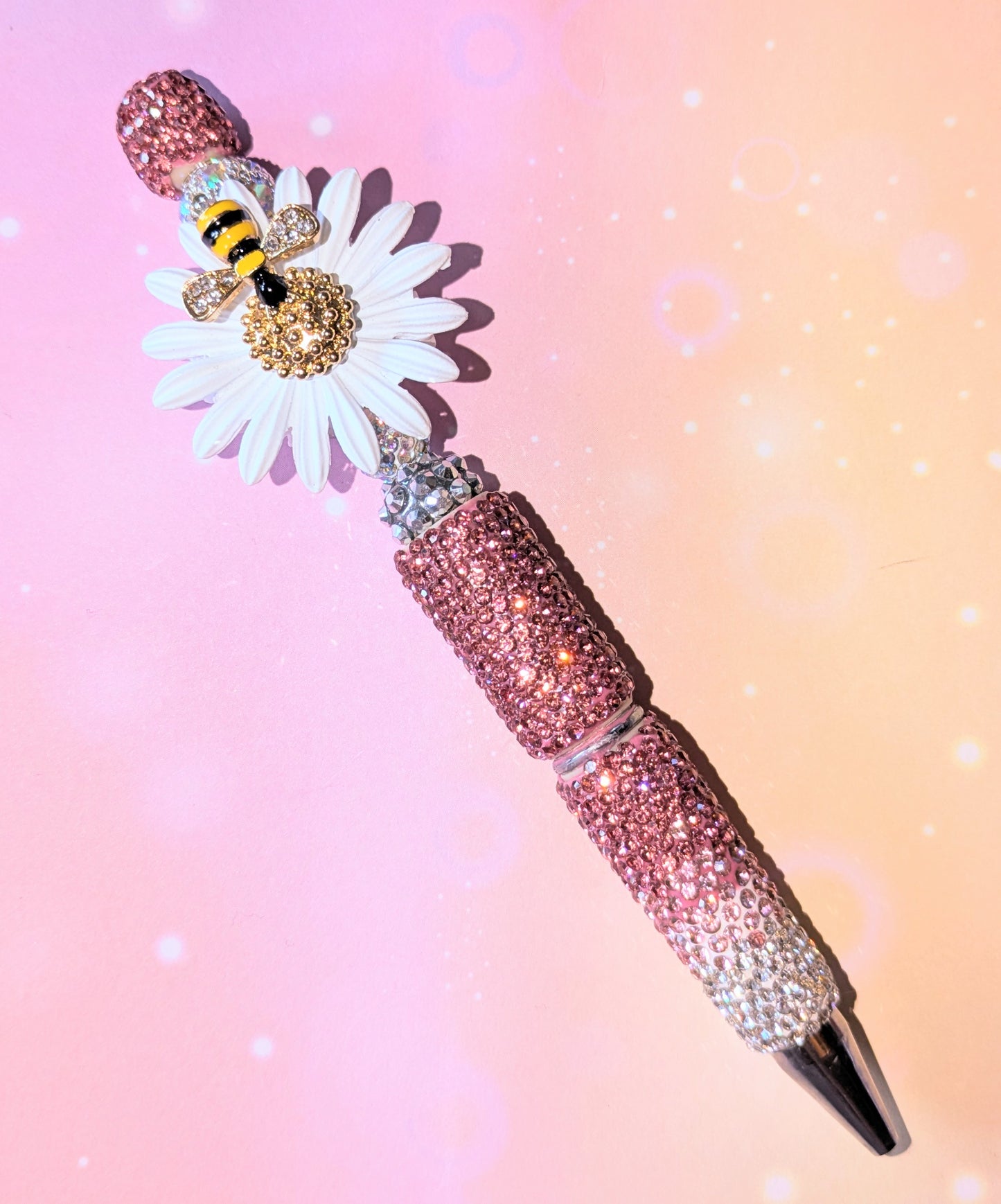 Blümchen und Bienchen Kugelschreiber weiß rosa Strass viel Glitzer #13