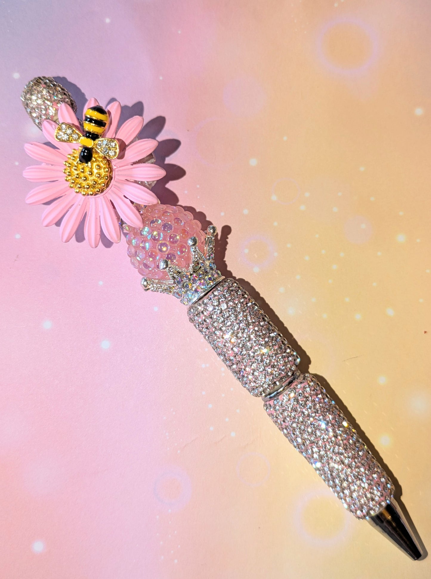 Blümchen und Bienchen Kugelschreiber Silber Rosa Strass viel Glitzer #15