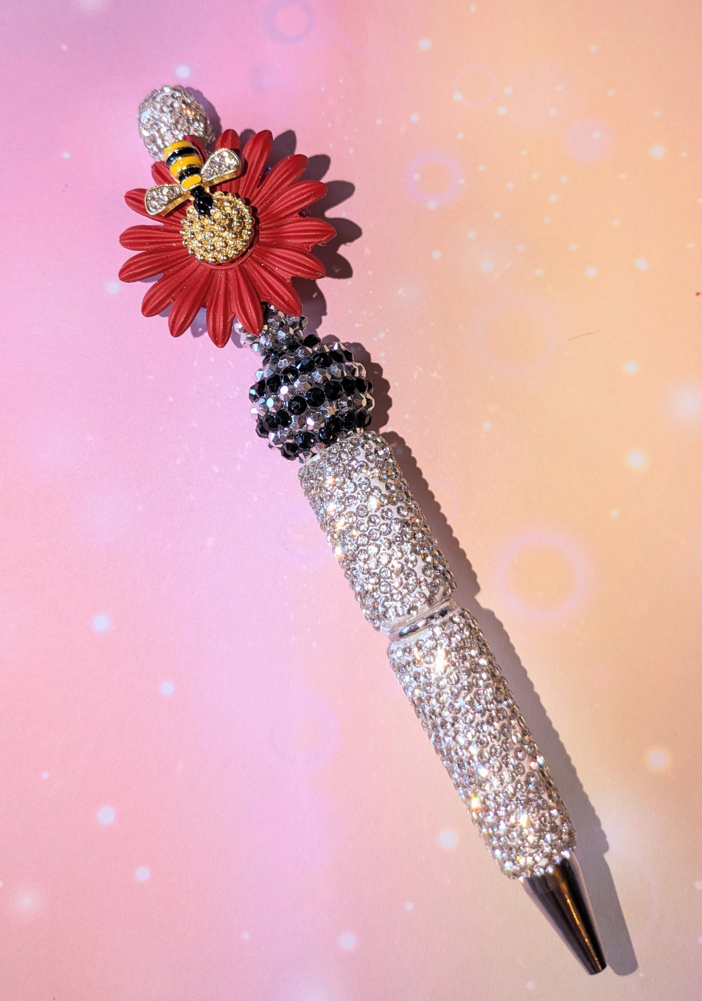 Blümchen und Bienchen Kugelschreiber Silber Rosa Strass viel Glitzer #16