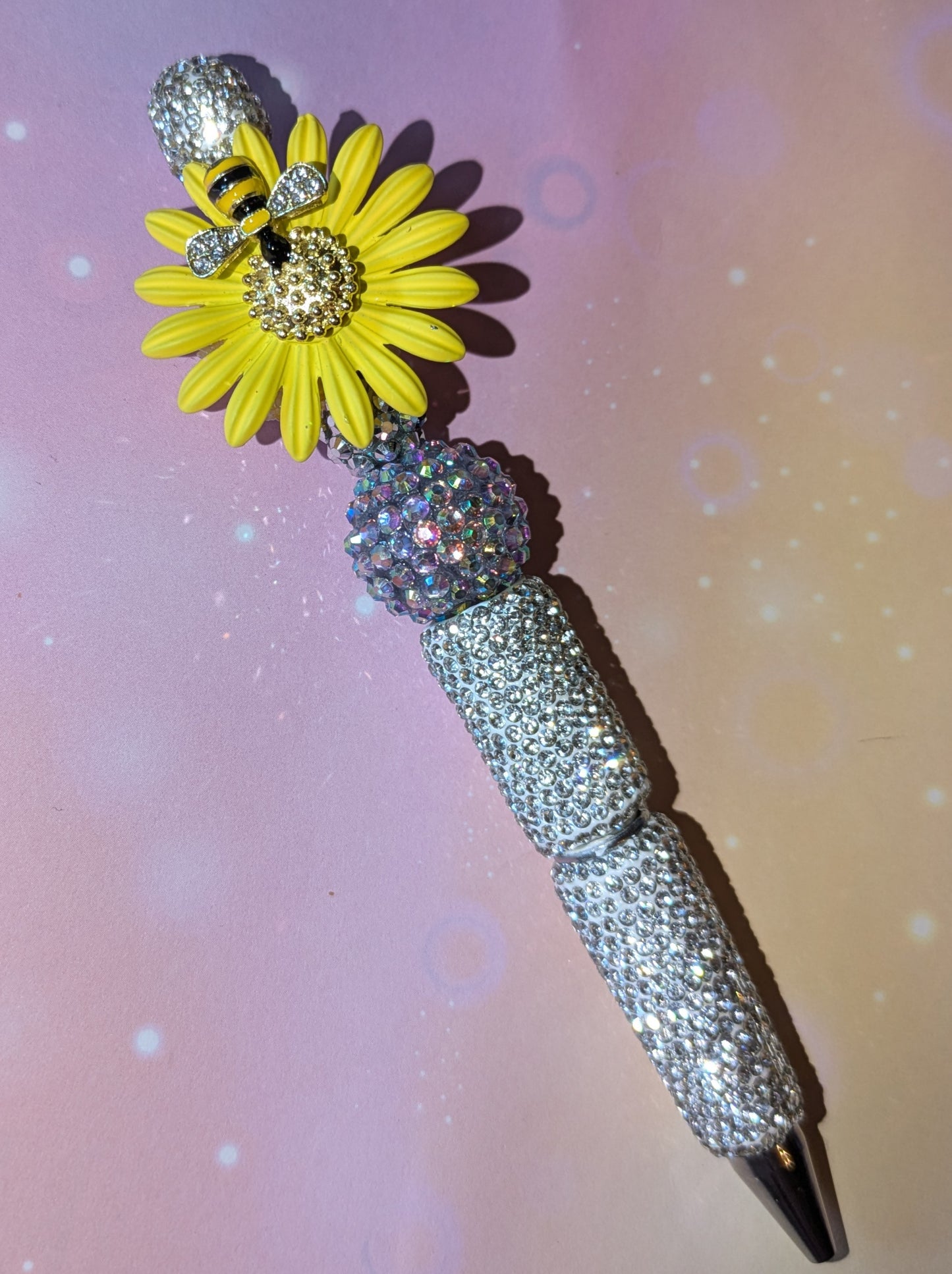 Blümchen und Bienchen Kugelschreiber Silber Gelb viel Glitzer #18