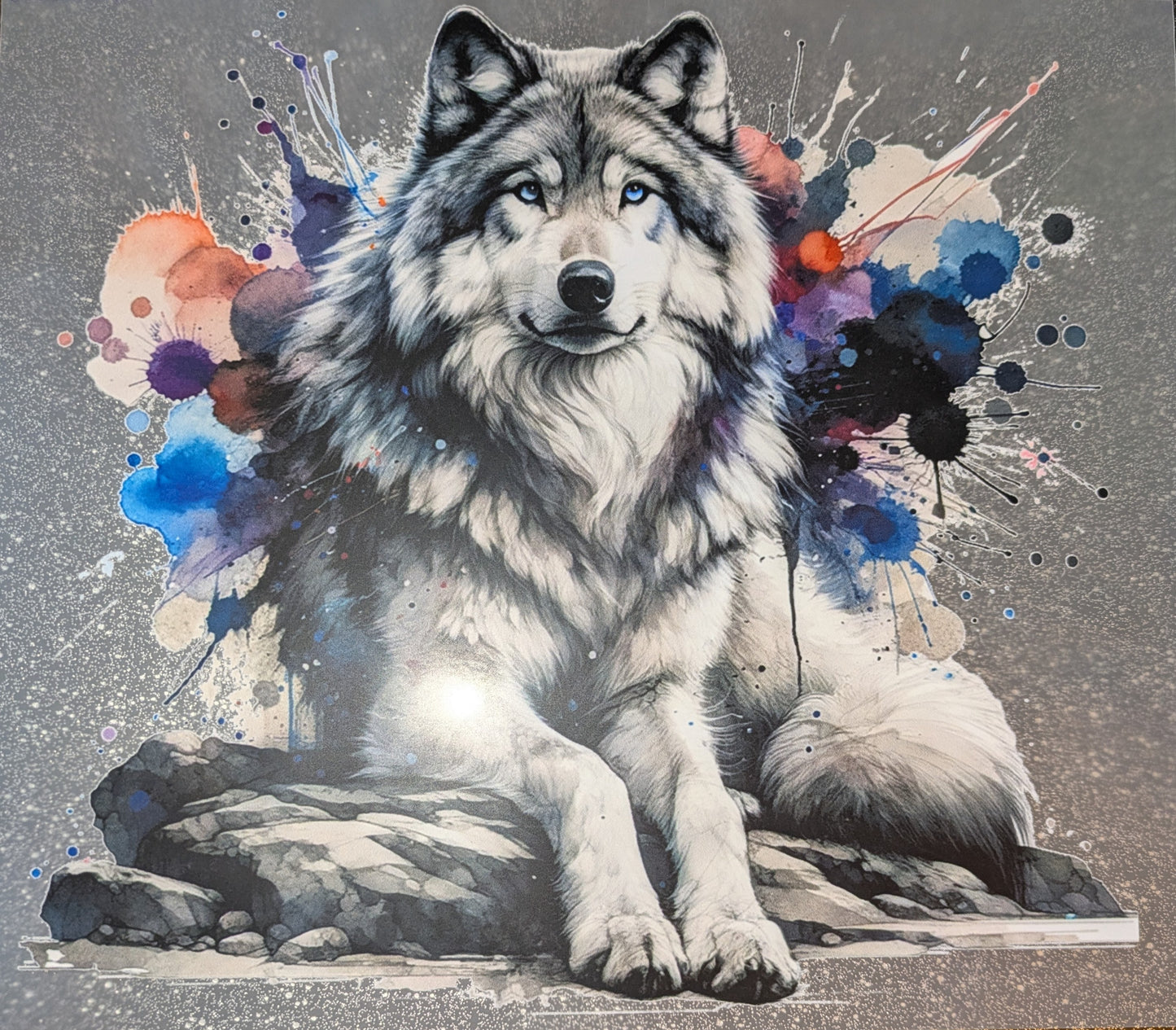 Großes Bügelbild Gr. L Wolf mit buntem Hintergrund GBB000106