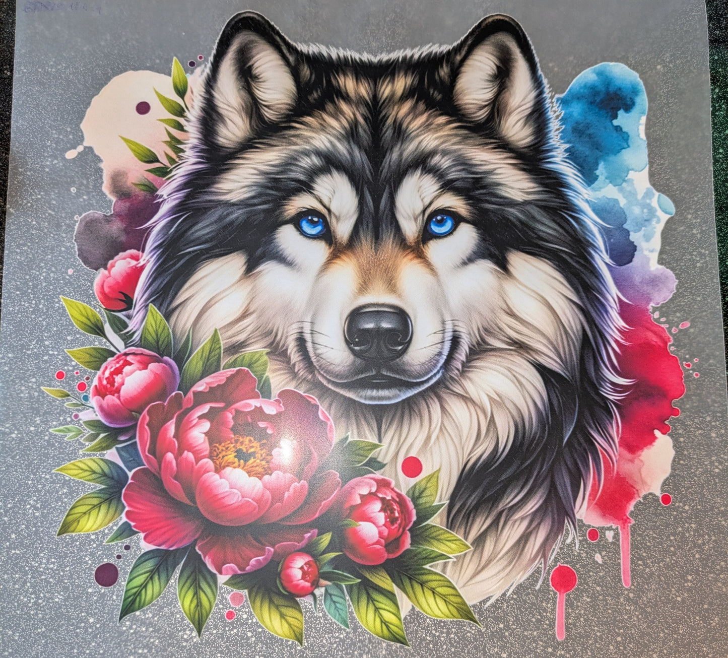 Großes Bügelbild Gr. L Wolf Pfingsrose GBB000104