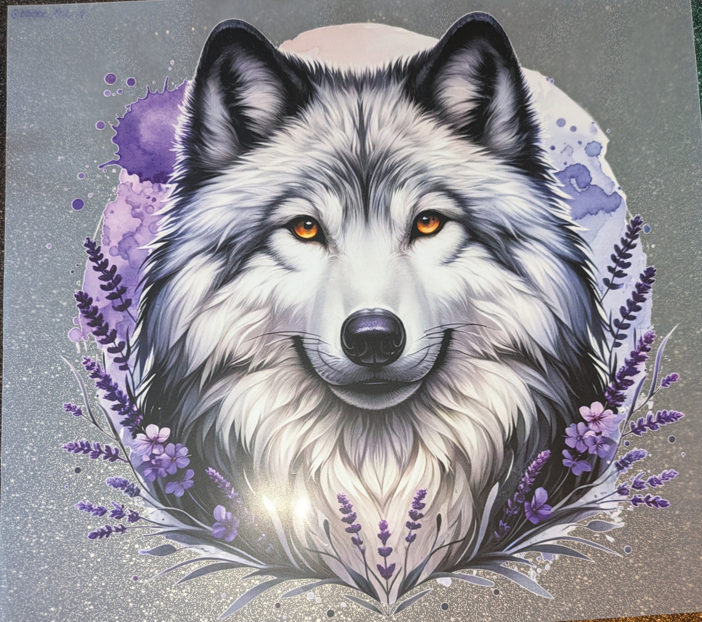 Großes Bügelbild Gr. L Wolf Lavendel GBB000102