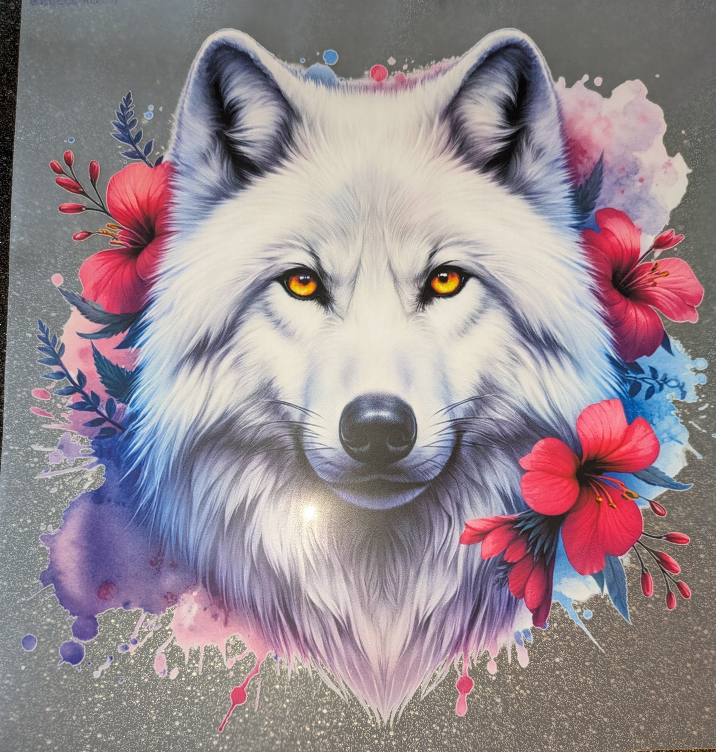 Großes Bügelbild Gr. L Wolf mit blume GBB000100