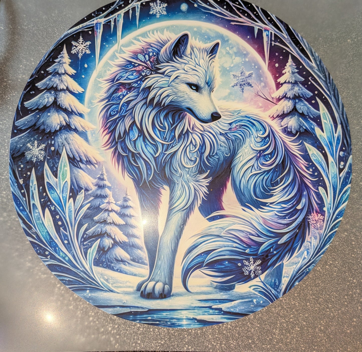 Großes Bügelbild Gr. L Wolf blau lila GBB000096