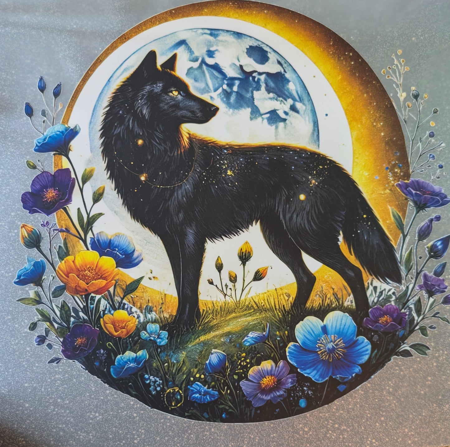 Großes Bügelbild Gr. L Wolf gleb lila blau GBB000086