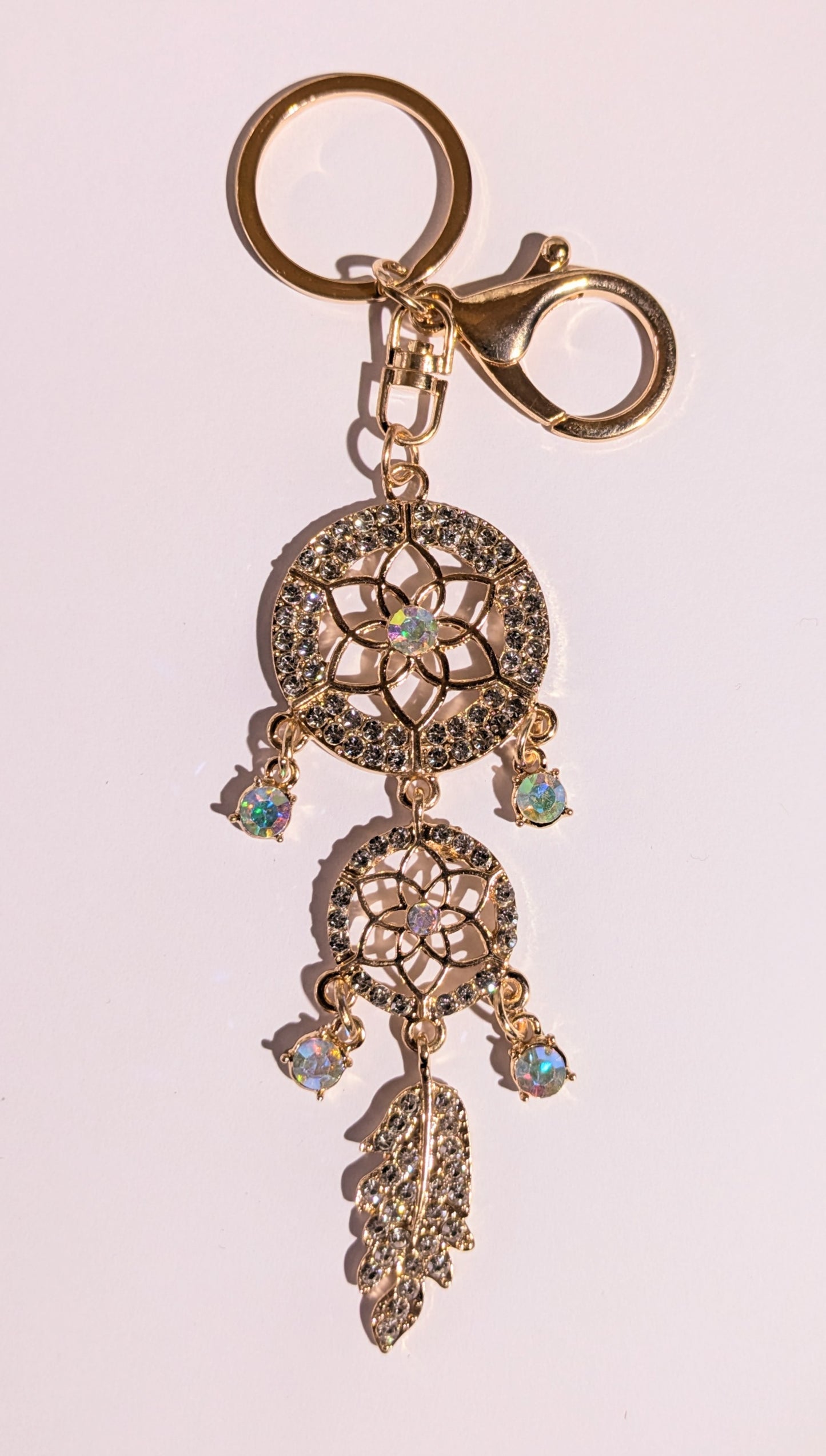 Traumfänger Schlüsselanhänger in Grole mit klaren AB Strassperlen besetzt ca. 16 cm