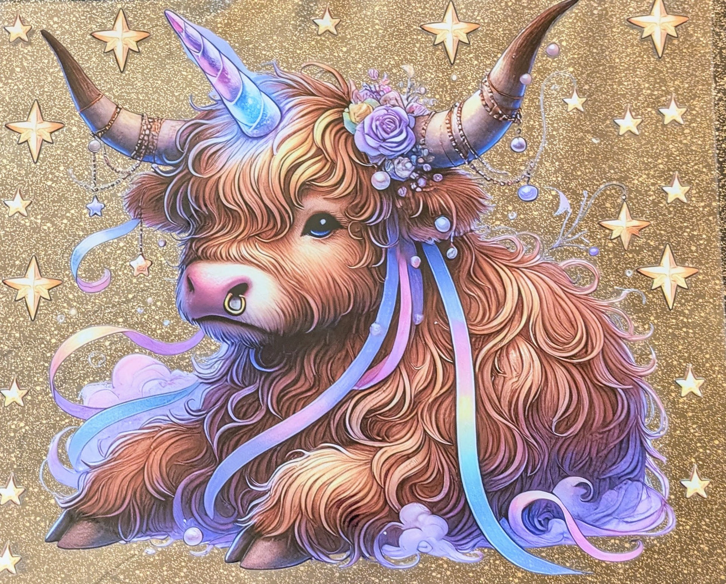 20 Oz Aufkleber Hochland Rind Einhorn Pastell