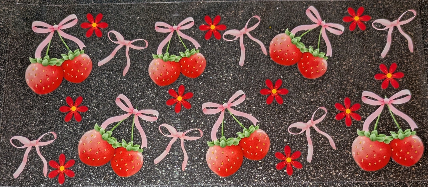 16 Oz Sticker Erdbeeren mit Schleifen rot rosa CS000116