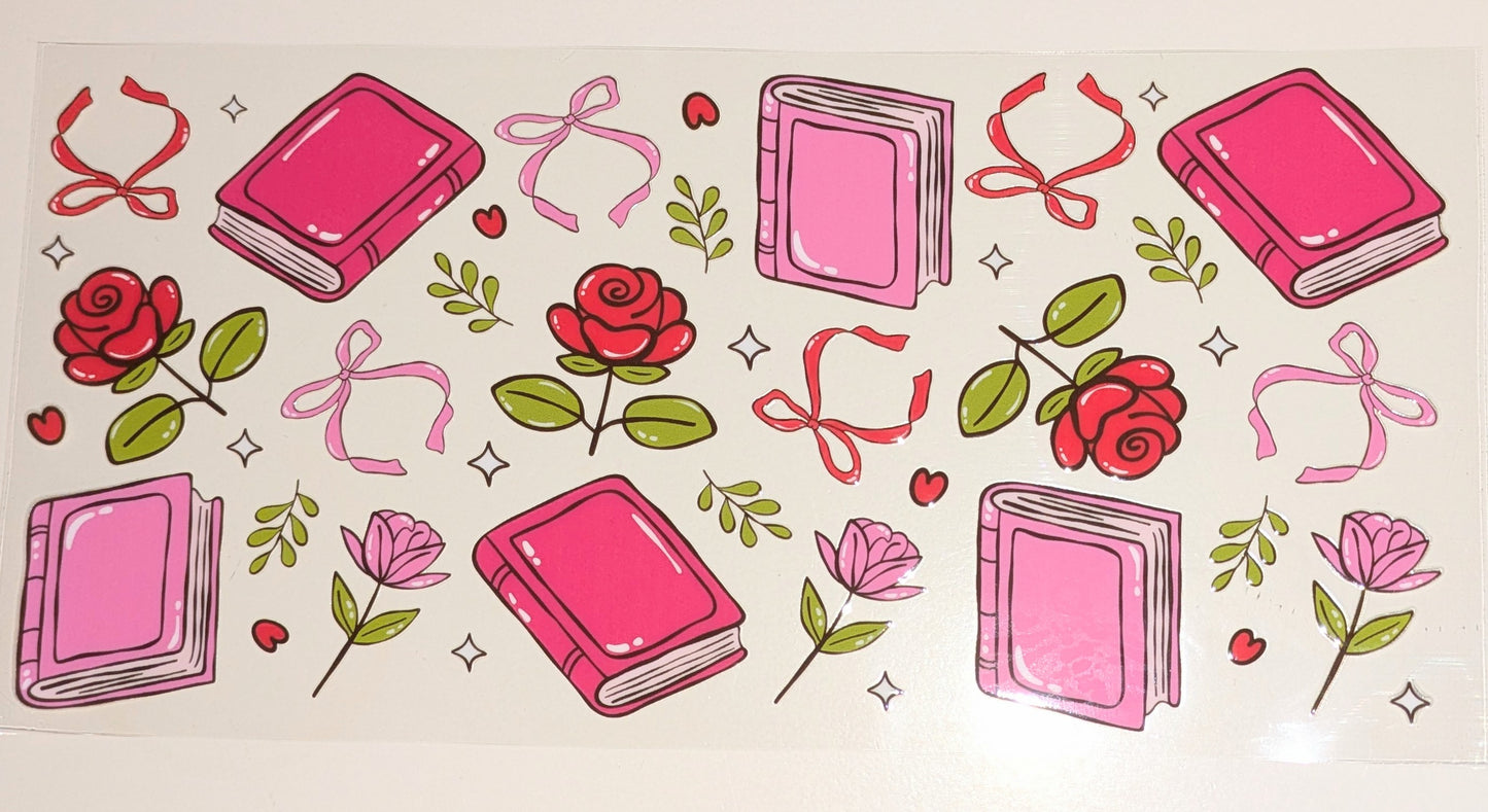 16 Oz Sticker Bücher Buch Rose Schleife Herz pink CS000053