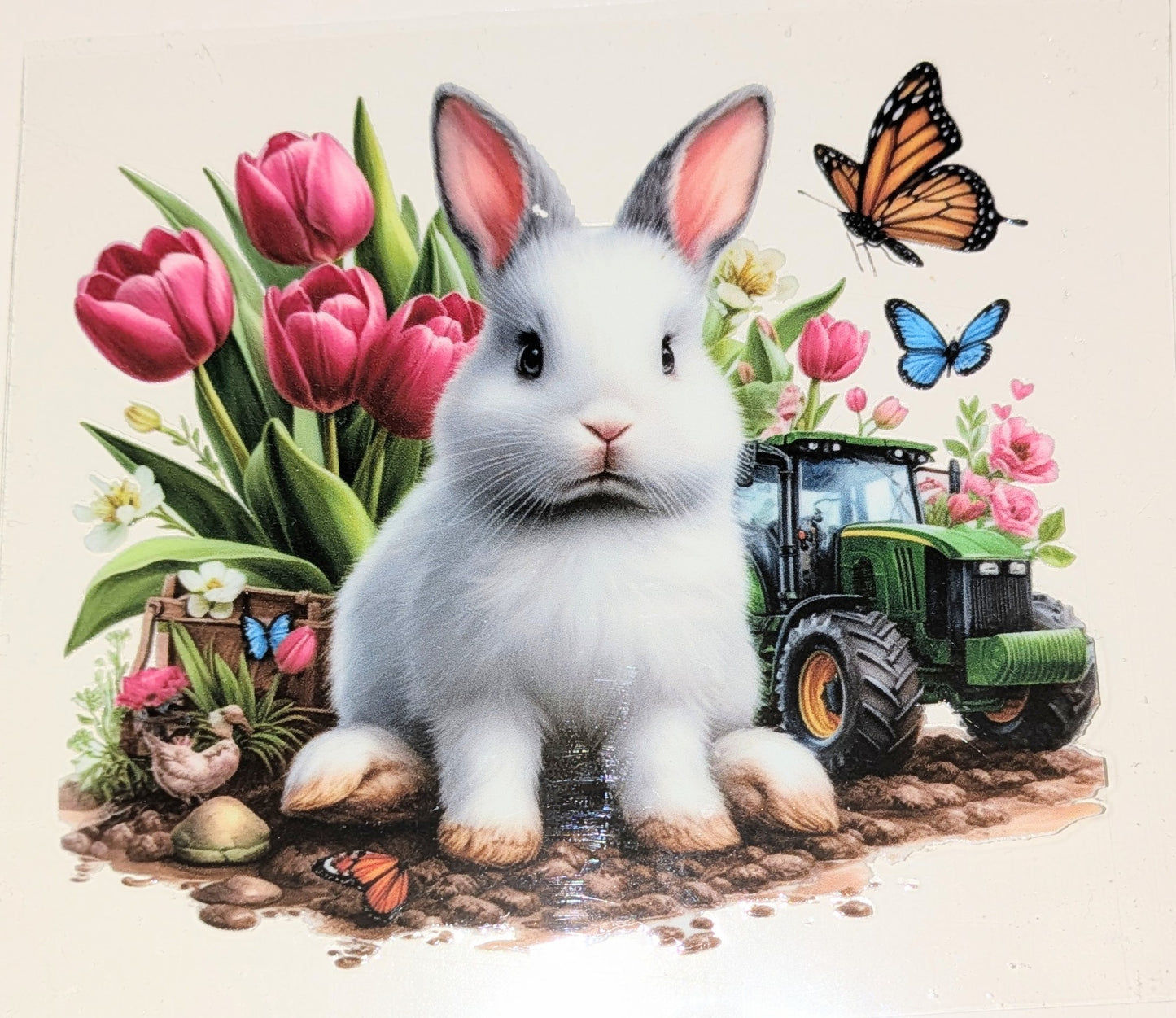 4 inch Sticker Kaninchen Traktor Blumen IS000037