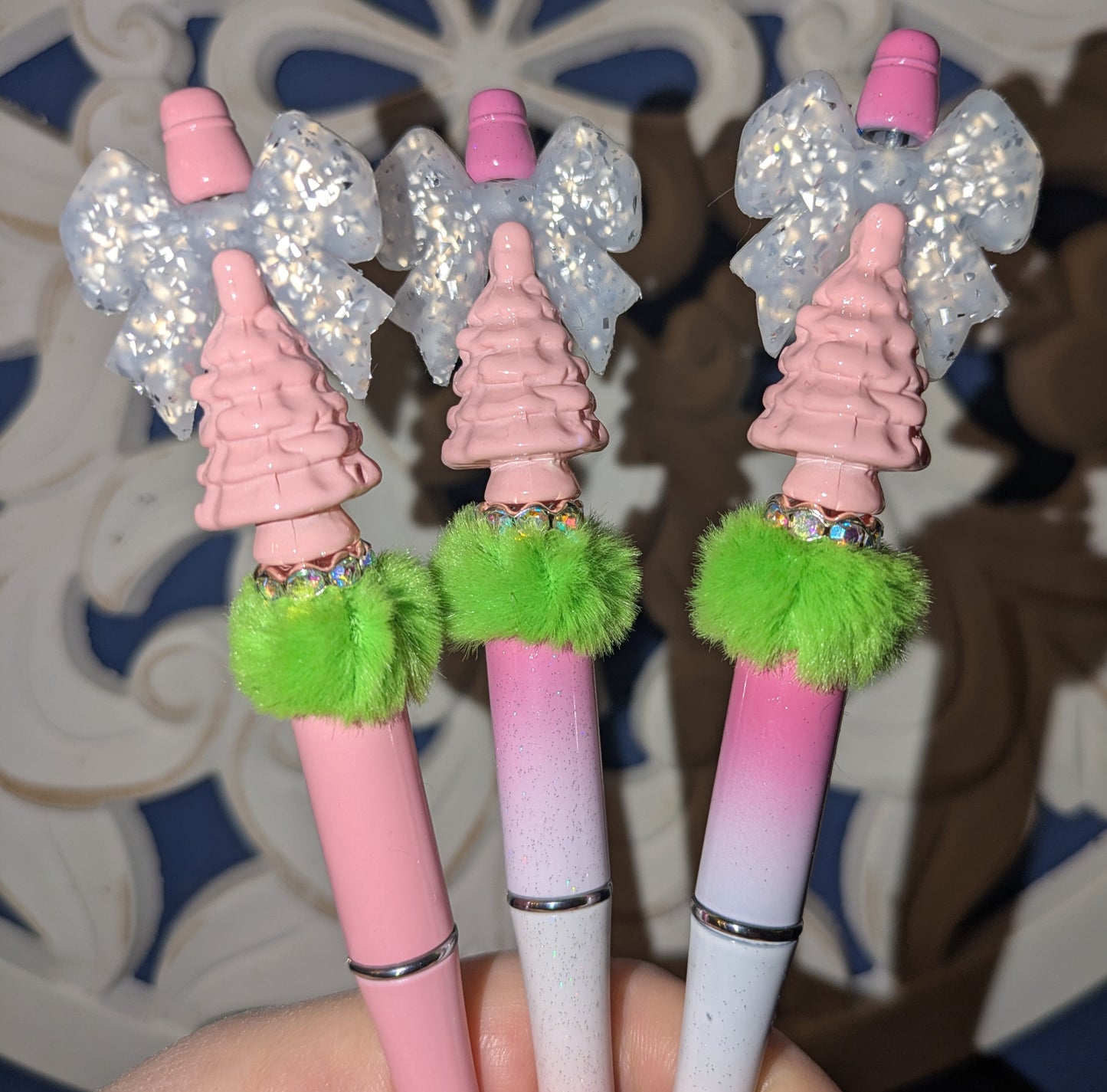 Tanne Baum Kugelschreiber rosa mit Schleife Glitzer