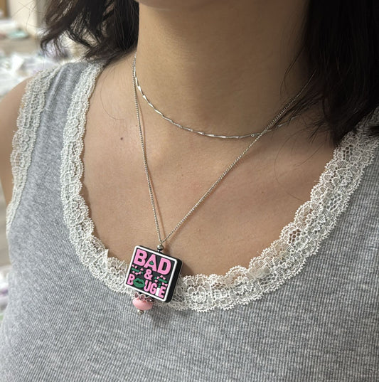 Halskette aus Edelstahl mit Anhänger, zum Individuellen bestücken mit Perlen