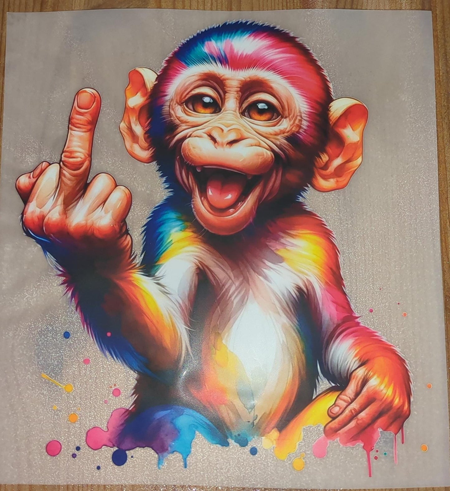 Großes Bügelbild Affe bunt Stinkefinger Mittelfinger GBB000112