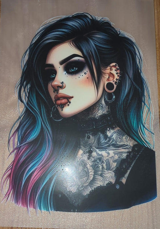 Großes Büglebild Tattoogirl Tattoo Dark Punk petrol pink schwarz GBB000119