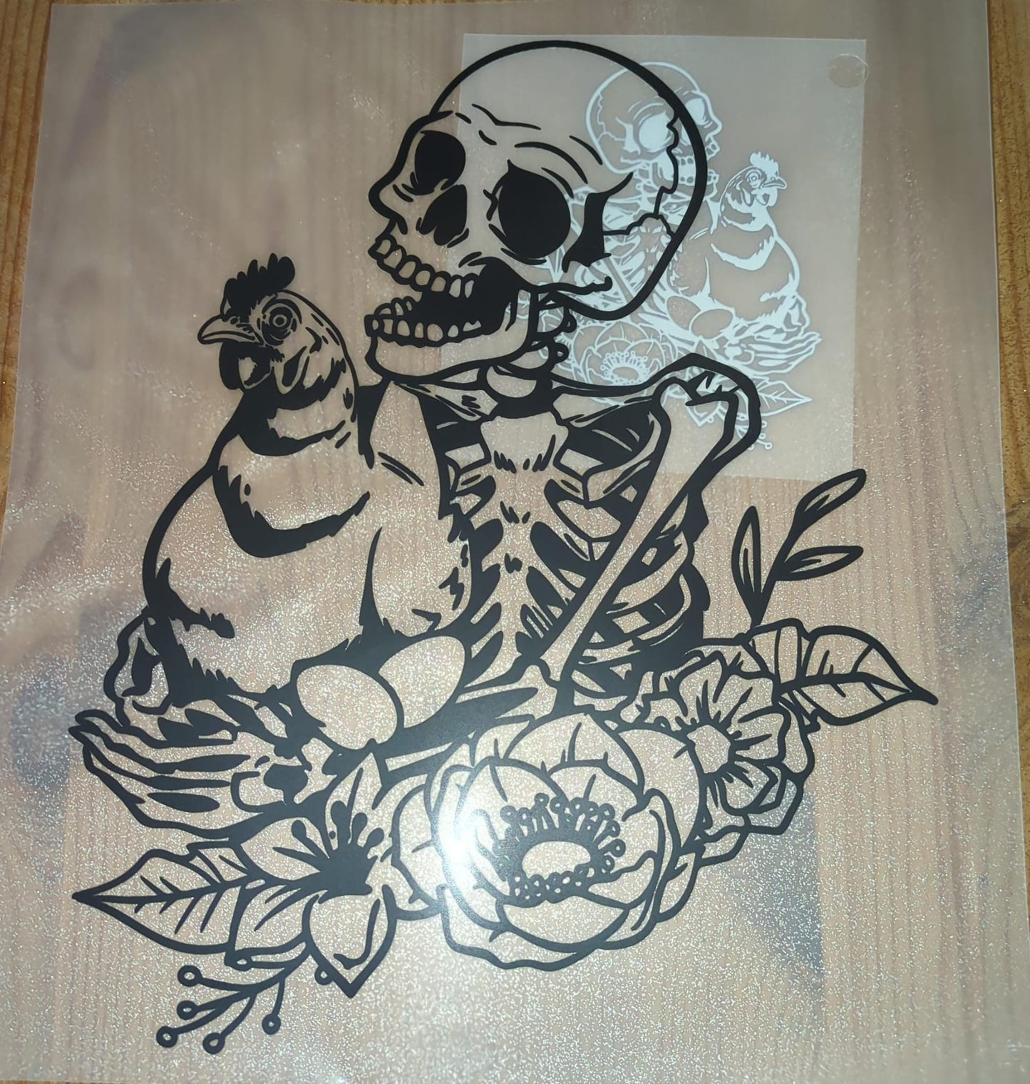 Bügelbilder Set Skelett mit Huhn Blumen SGBB00070