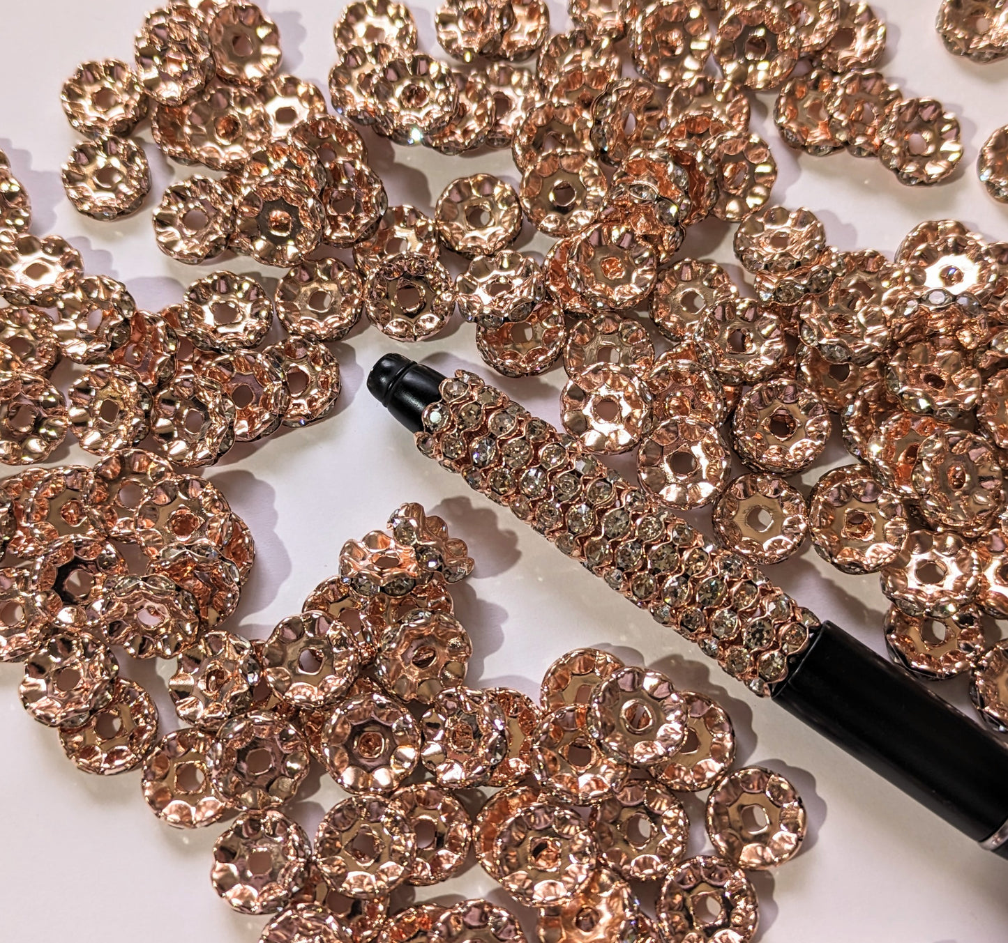 S15 Spacer Abstandsperlen 12mm AB Rosegold Strass wellig