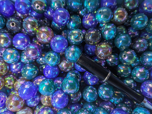 Galaxy Perlen mit Glitzerpartikeln, Regenbogenglanz und Glow in the Dark Effeckt 14 mm