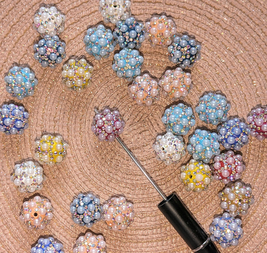 S102 Allover Strassperle mit Perlen besetzt 18 mm in diversen Farben Pentopper