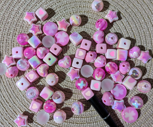 Perlen in verschiedenen Formen pink rosa (107)