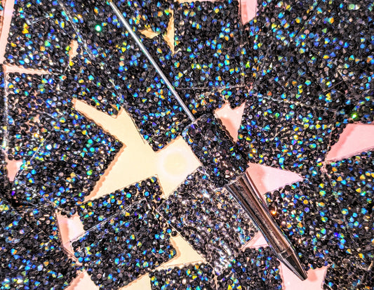 KK02  Aufkleber / Sticker Strass Halbdiamant Regenbogenschwarz für den Kugelschreiber